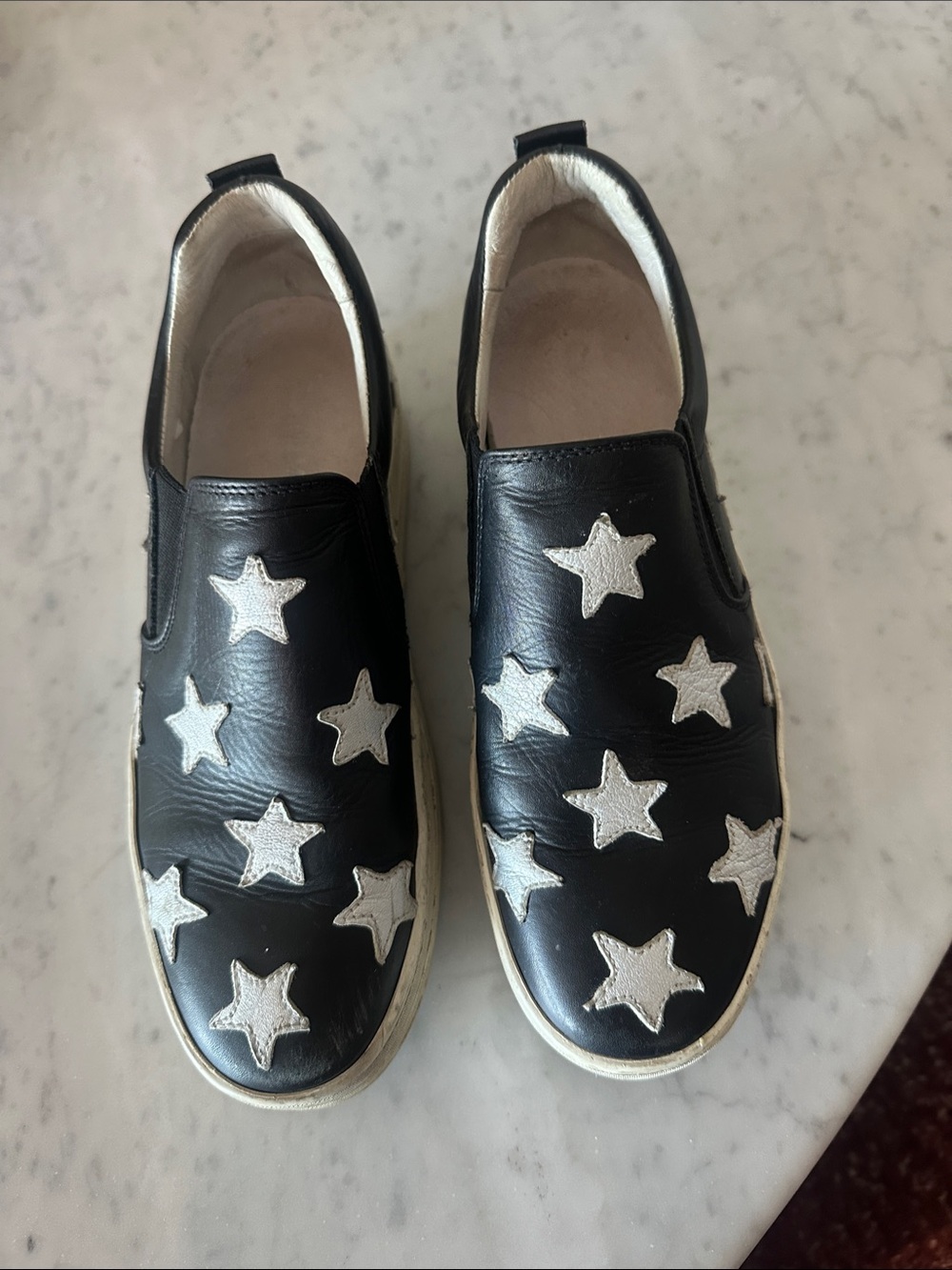 Black Slip-On Sneakers with Silver Star Appliqués